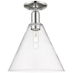 Arcadia Berkshire Glass 12"W Polished Nickel Semi-Flush w/ Clear Shade