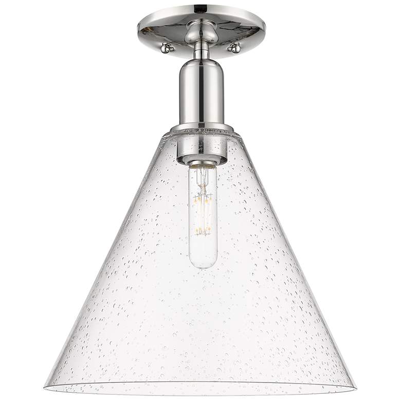 Image 1 Arcadia Berkshire Glass 12"W Polished Nickel Semi-Flush w/ Seedy Shade