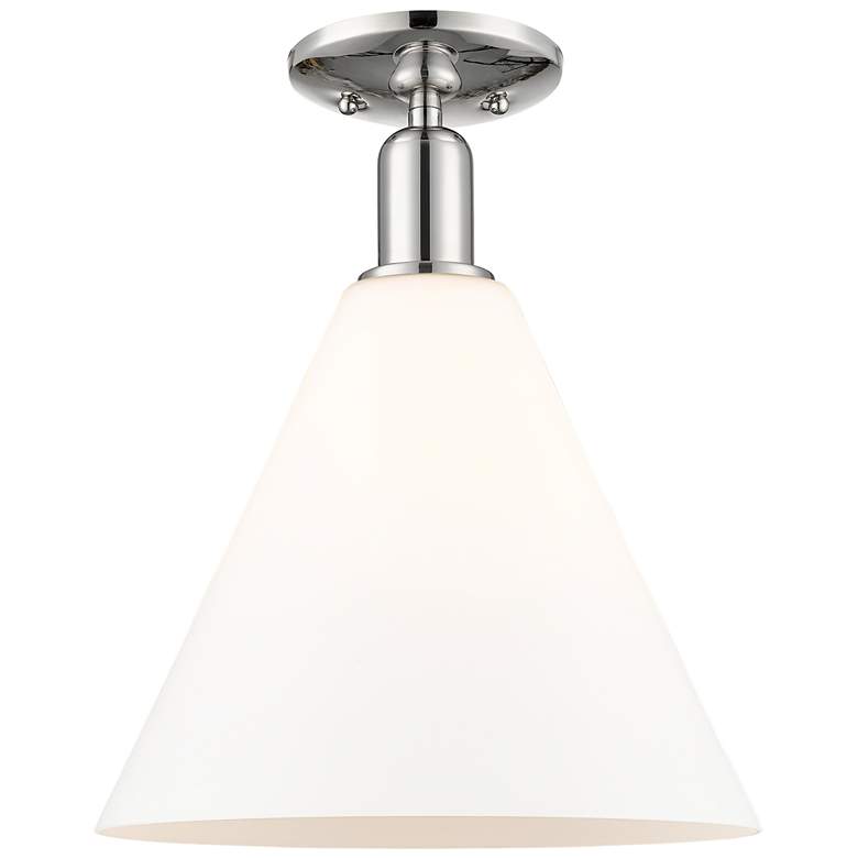 Image 1 Arcadia Berkshire Glass 12"W Polished Nickel Semi-Flush w/ White Shade