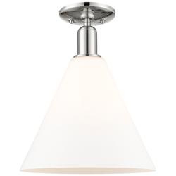 Arcadia Berkshire Glass 12"W Polished Nickel Semi-Flush w/ White Shade