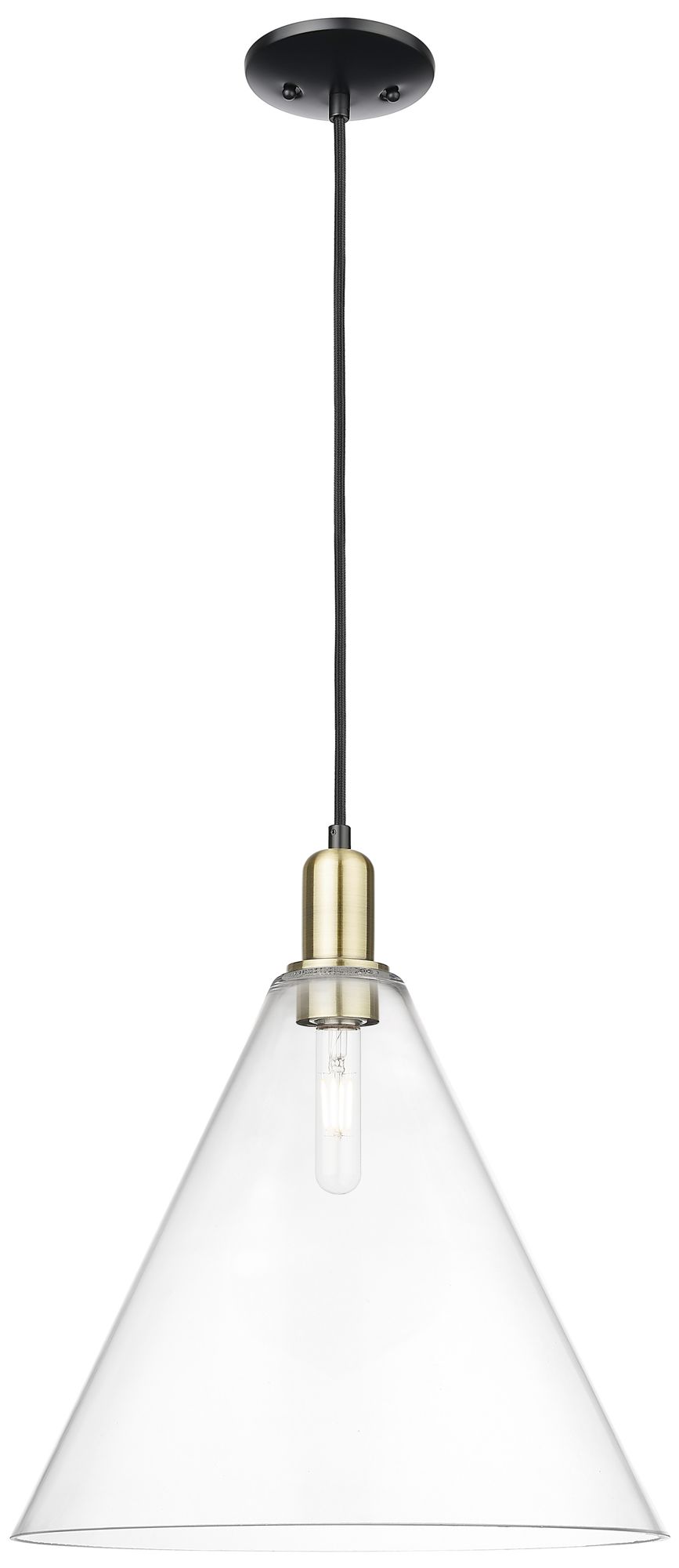 Arcadia Berkshire Glass 16"W Black Brass Cord Pendant w/ Clear Shade