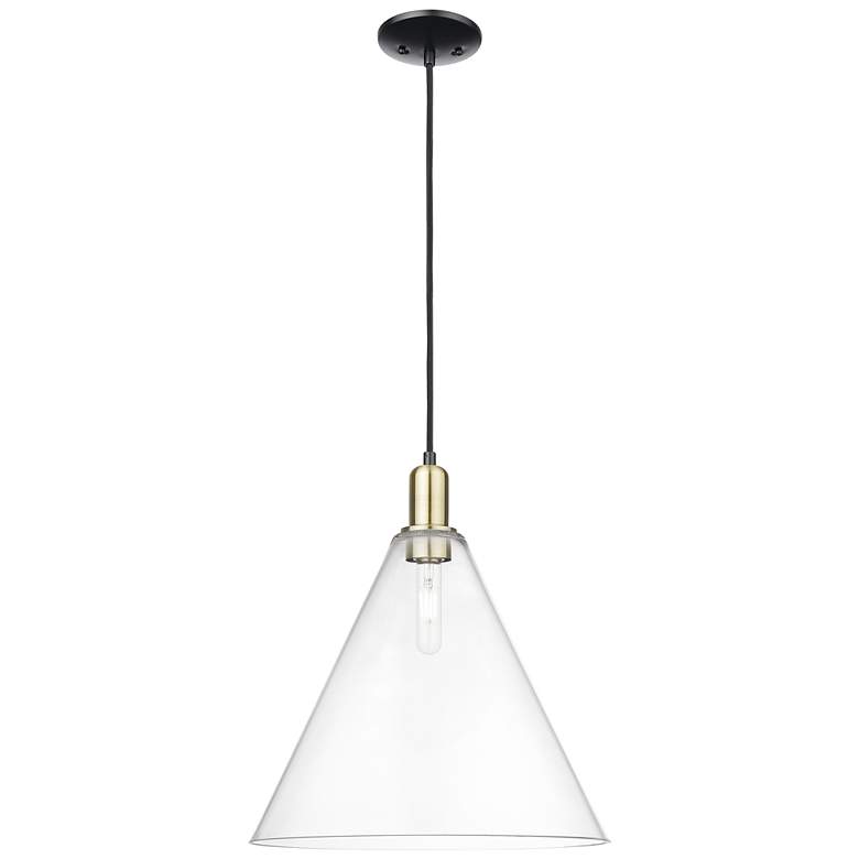 Image 1 Arcadia Berkshire Glass 16"W Black Brass Cord Pendant w/ Clear Shade