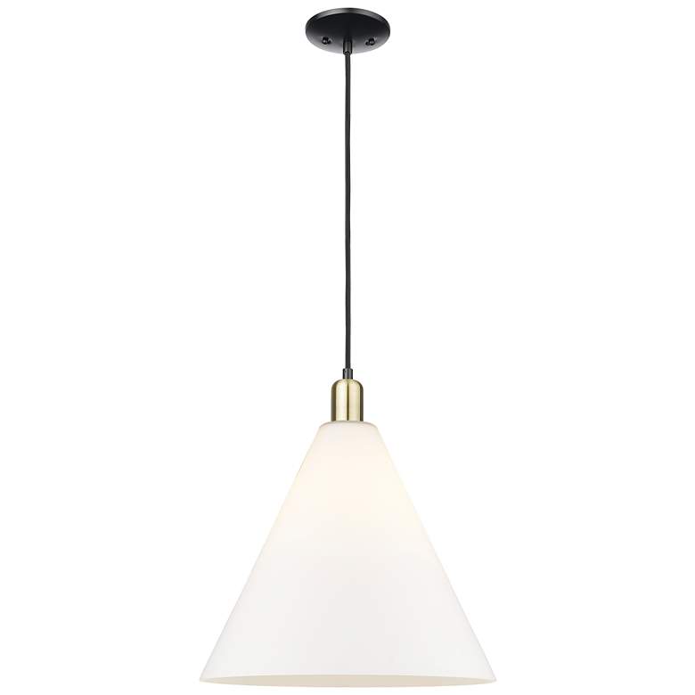 Image 1 Arcadia Berkshire Glass 16"W Black Brass Cord Pendant w/ White Shade