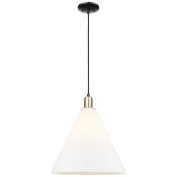 Arcadia Berkshire Glass 16"W Black Brass Cord Pendant w/ White Shade