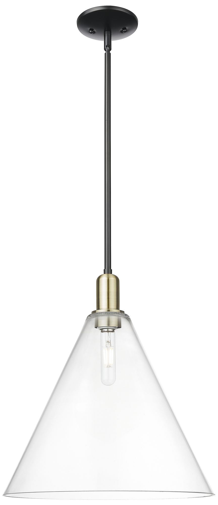 Arcadia Berkshire Glass 16"W Black Brass Stem Pendant w/ Clear Shade