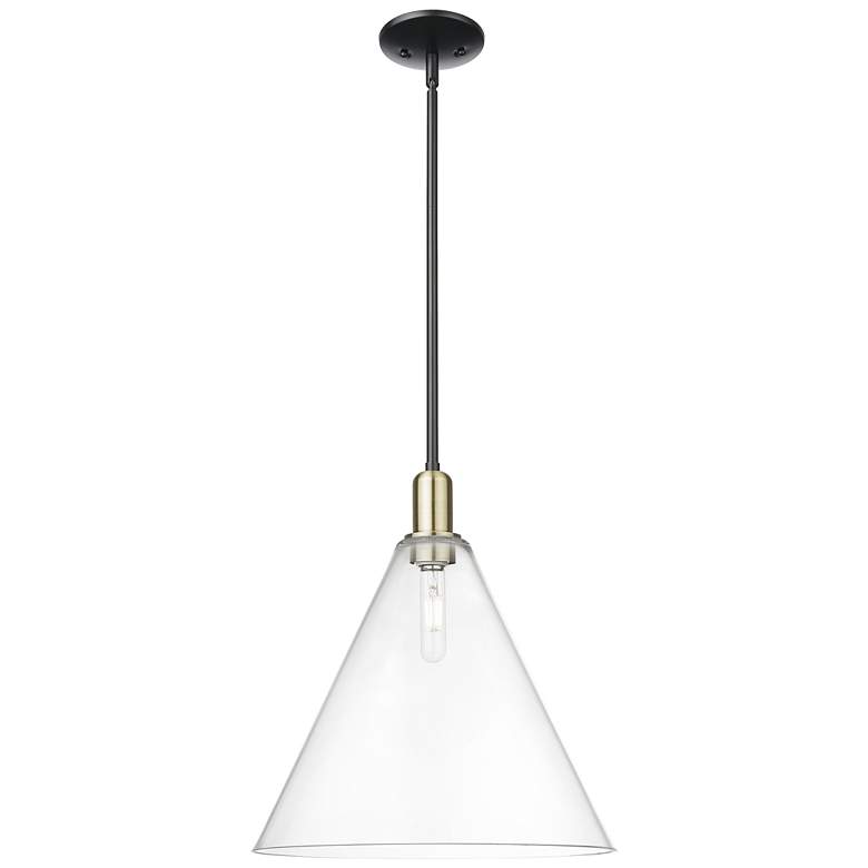 Image 1 Arcadia Berkshire Glass 16"W Black Brass Stem Pendant w/ Clear Shade