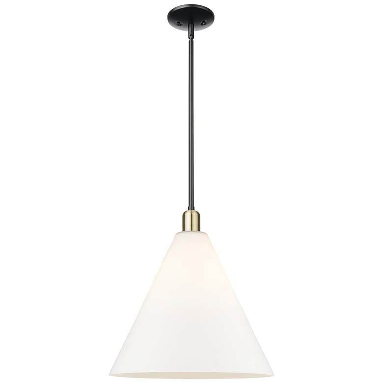 Image 1 Arcadia Berkshire Glass 16"W Black Brass Stem Pendant w/ White Shade