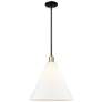 Arcadia Berkshire Glass 16"W Black Brass Stem Pendant w/ White Shade