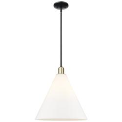 Arcadia Berkshire Glass 16"W Black Brass Stem Pendant w/ White Shade