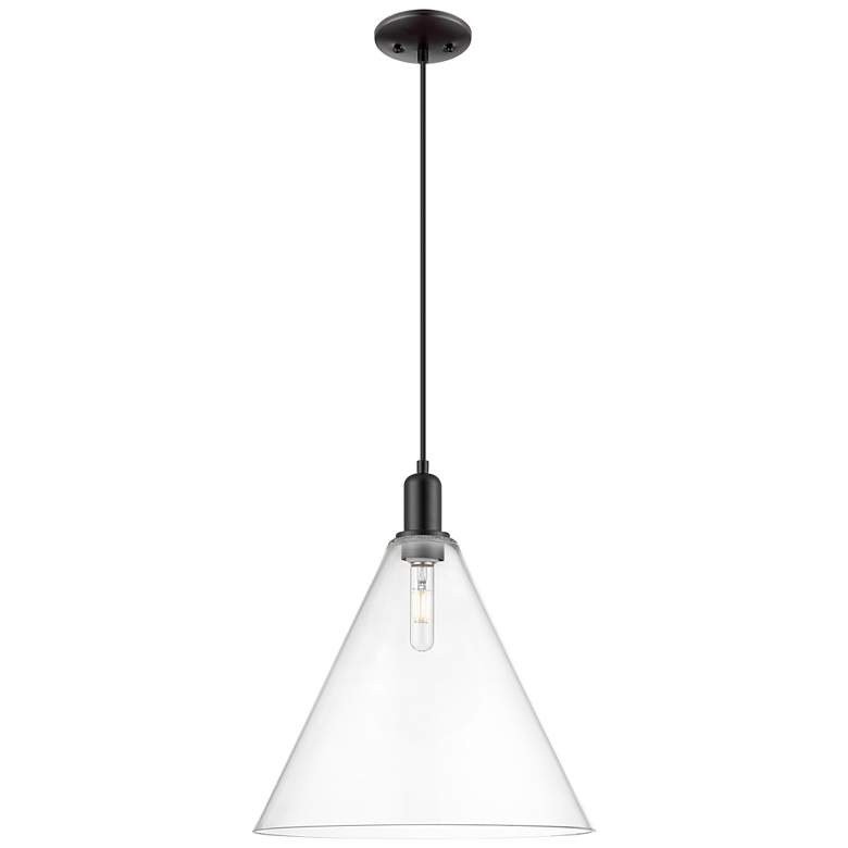Image 1 Arcadia Berkshire Glass 16"W Black Cord Mini Pendant w/ Clear Shade