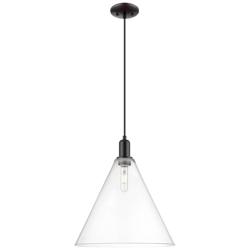 Arcadia Berkshire Glass 16"W Black Cord Mini Pendant w/ Clear Shade