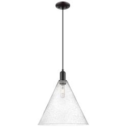 Arcadia Berkshire Glass 16"W Black Cord Mini Pendant w/ Seedy Shade