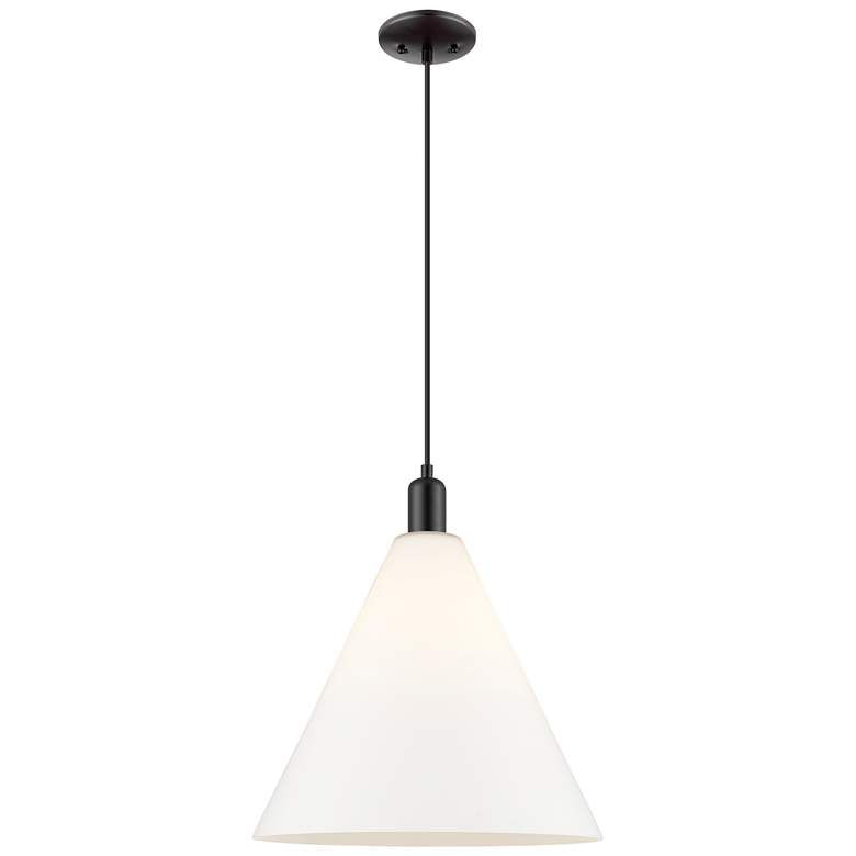 Image 1 Arcadia Berkshire Glass 16"W Black Cord Pendant w/ Matte White Shade