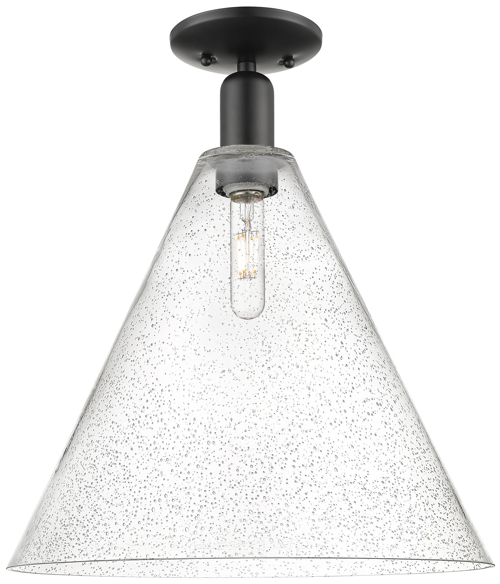 Arcadia Berkshire Glass 16"W Black Semi.Flush Mount w/ Seedy Shade