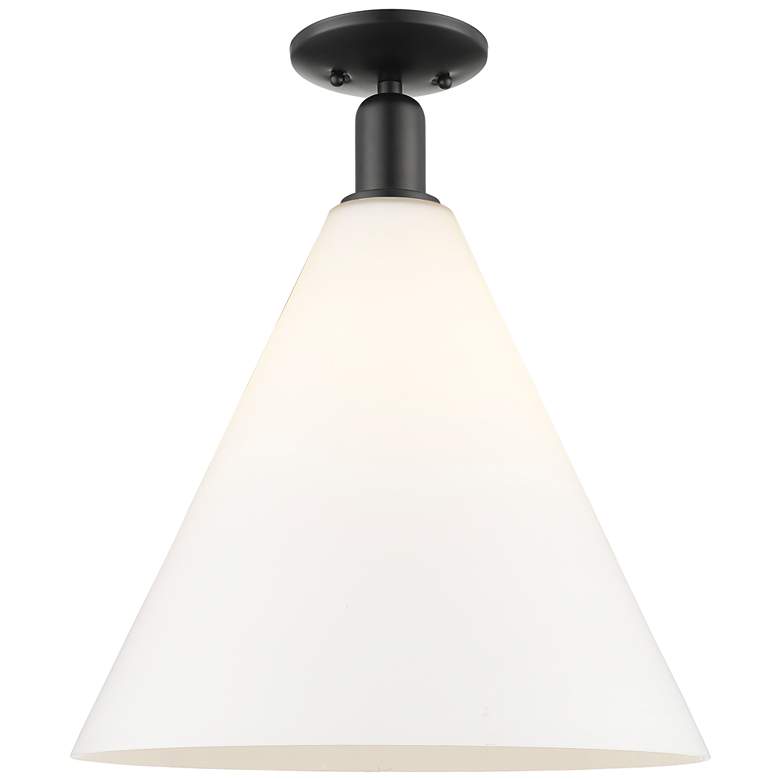 Image 1 Arcadia Berkshire Glass 16"W Black Semi-Flush w/ Matte White Shade