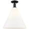 Arcadia Berkshire Glass 16"W Black Semi-Flush w/ Matte White Shade