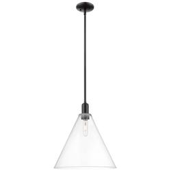 Arcadia Berkshire Glass 16"W Black Stem Mini Pendant w/ Clear Shade