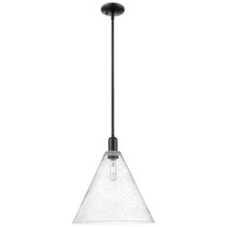 Arcadia Berkshire Glass 16"W Black Stem Mini Pendant w/ Seedy Shade