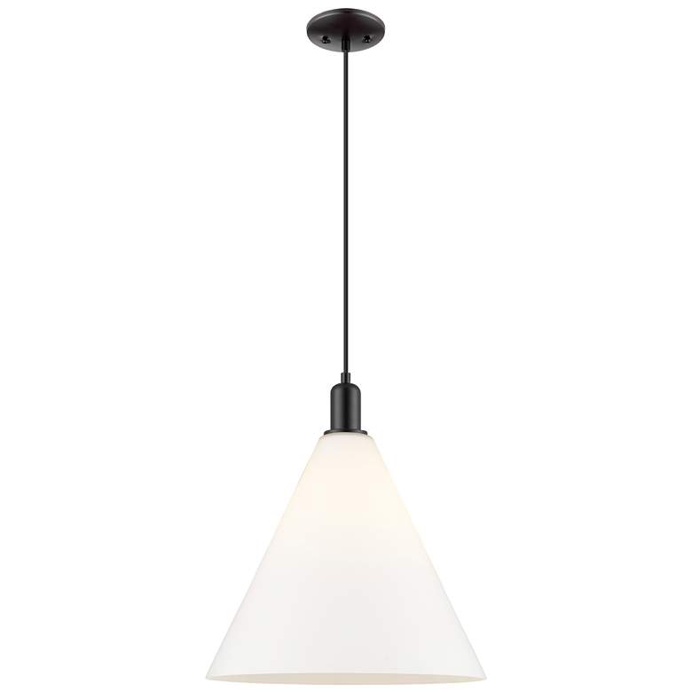 Image 1 Arcadia Berkshire Glass 16"W Black Stem Pendant w/ Matte White Shade