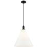 Arcadia Berkshire Glass 16"W Black Stem Pendant w/ Matte White Shade