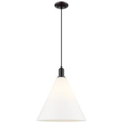Arcadia Berkshire Glass 16"W Black Stem Pendant w/ Matte White Shade