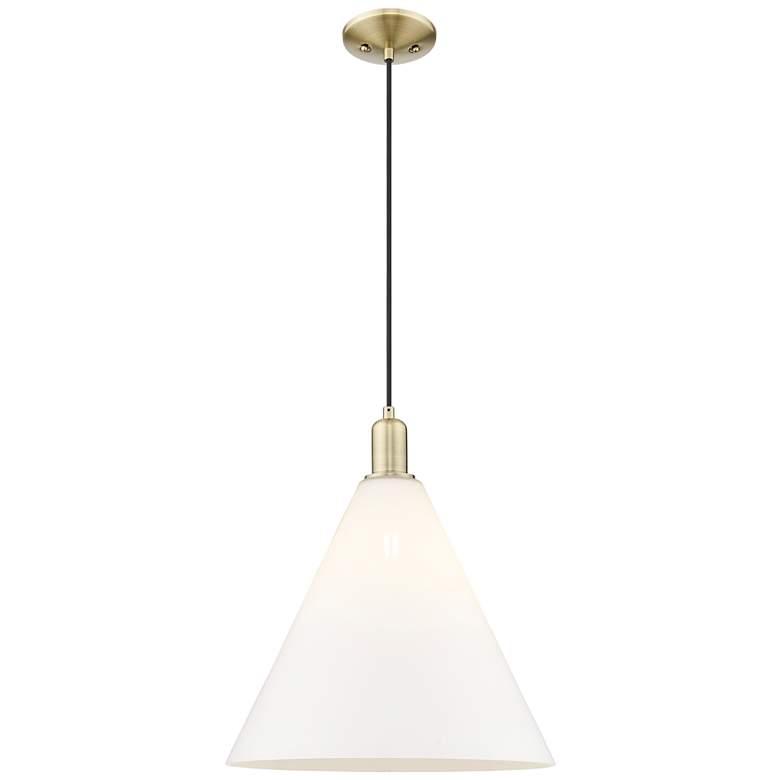 Image 1 Arcadia Berkshire Glass 16"W Brass Cord Pendant w/ Matte White Shade