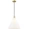 Arcadia Berkshire Glass 16"W Brass Cord Pendant w/ Matte White Shade
