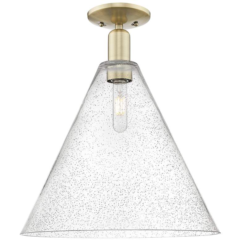 Image 1 Arcadia Berkshire Glass 16"W Brass Semi.Flush Mount With Seedy Shade