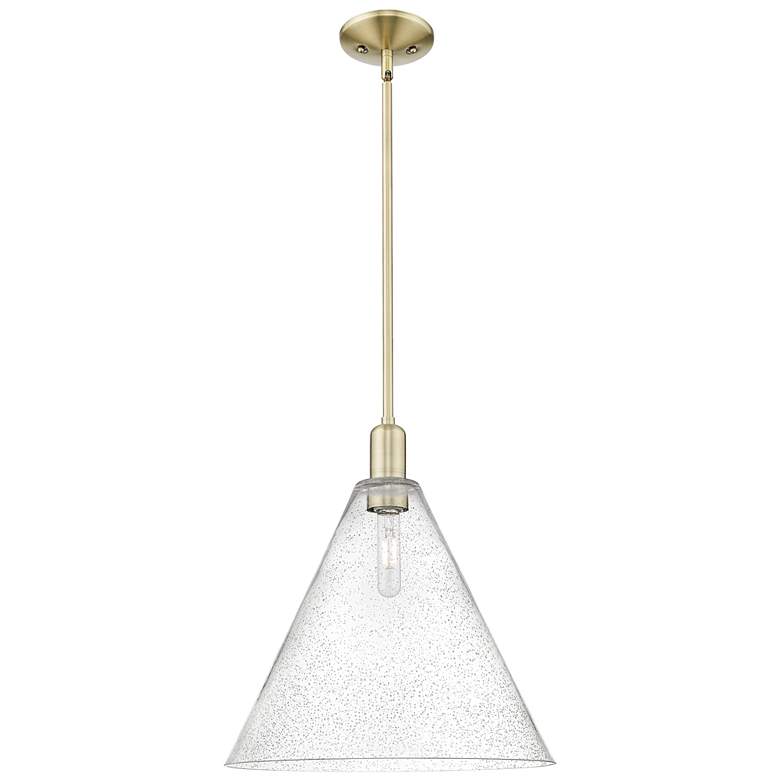 Image 1 Arcadia Berkshire Glass 16"W Brass Stem Mini Pendant w/ Seedy Shade