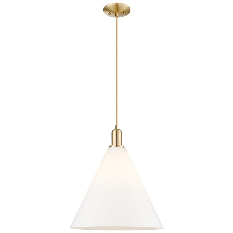 Image 1 Arcadia Berkshire Glass 16"W Bronze Cord Pendant w/ Matte White Shade