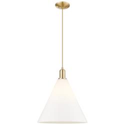 Arcadia Berkshire Glass 16"W Bronze Cord Pendant w/ Matte White Shade