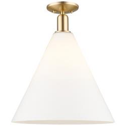 Arcadia Berkshire Glass 16"W Bronze Semi-Flush w/ Matte White Shade