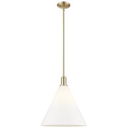 Arcadia Berkshire Glass 16"W Bronze Stem Pendant w/ Matte White Shade