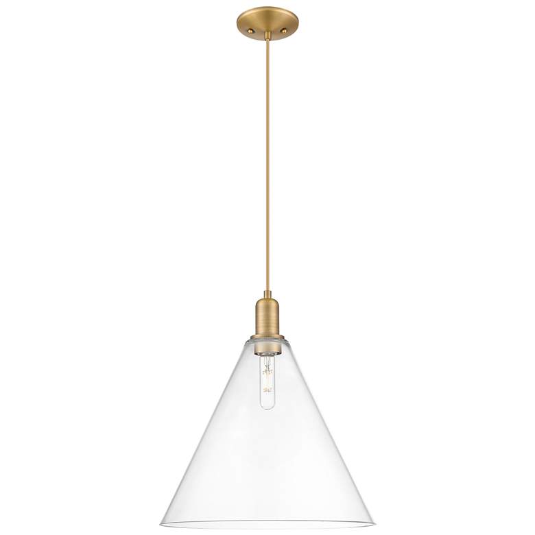 Image 1 Arcadia Berkshire Glass 16"W Brushed Brass Cord Pendant w/ Clear Shade