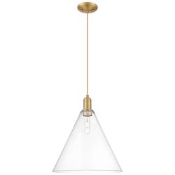 Arcadia Berkshire Glass 16"W Brushed Brass Cord Pendant w/ Clear Shade