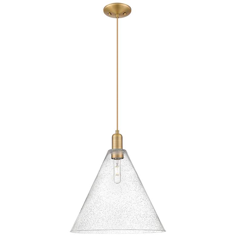 Image 1 Arcadia Berkshire Glass 16"W Brushed Brass Cord Pendant w/ Seedy Shade