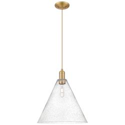 Arcadia Berkshire Glass 16"W Brushed Brass Cord Pendant w/ Seedy Shade