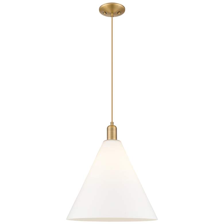 Image 1 Arcadia Berkshire Glass 16"W Brushed Brass Cord Pendant w/ White Shade