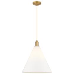 Arcadia Berkshire Glass 16"W Brushed Brass Cord Pendant w/ White Shade