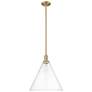 Arcadia Berkshire Glass 16"W Brushed Brass Stem Pendant w/ Clear Shade
