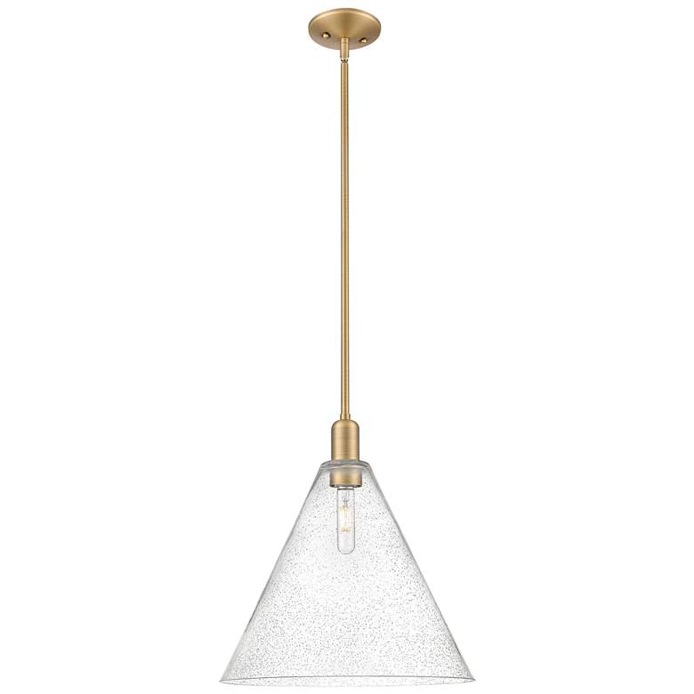 Image 1 Arcadia Berkshire Glass 16"W Brushed Brass Stem Pendant w/ Seedy Shade