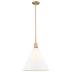 Arcadia Berkshire Glass 16"W Brushed Brass Stem Pendant w/ White Shade