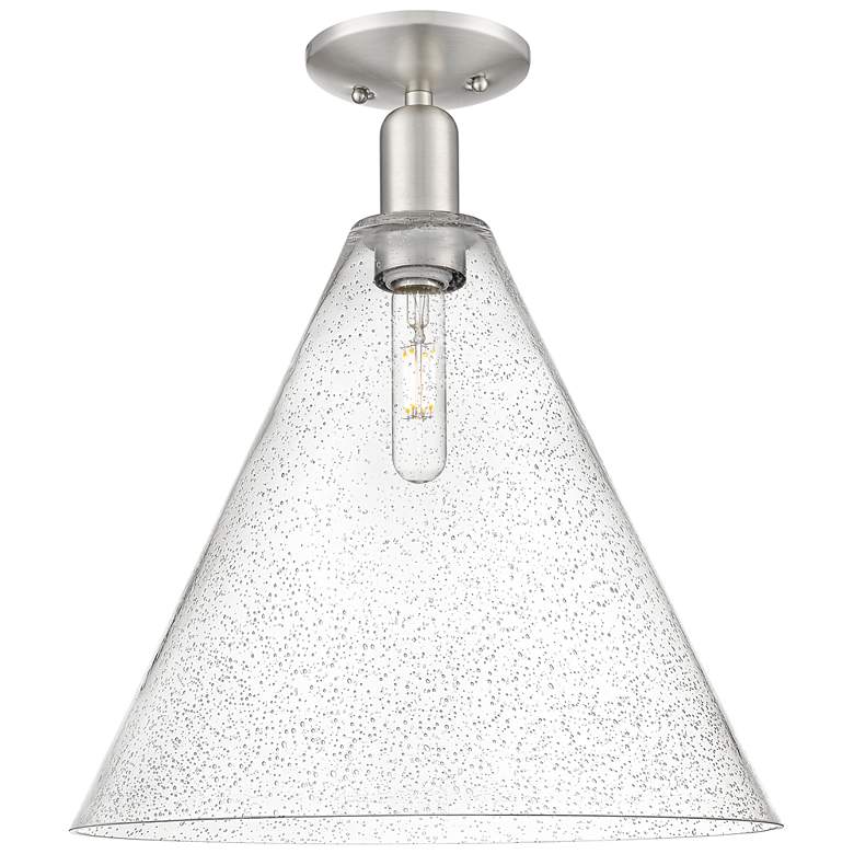 Image 1 Arcadia Berkshire Glass 16"W Brushed Nickel Semi-Flush w/ Seedy Shade