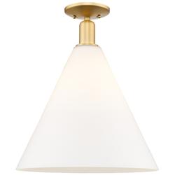 Arcadia Berkshire Glass 16"W Gold Semi-Flush w/ Matte White Shade