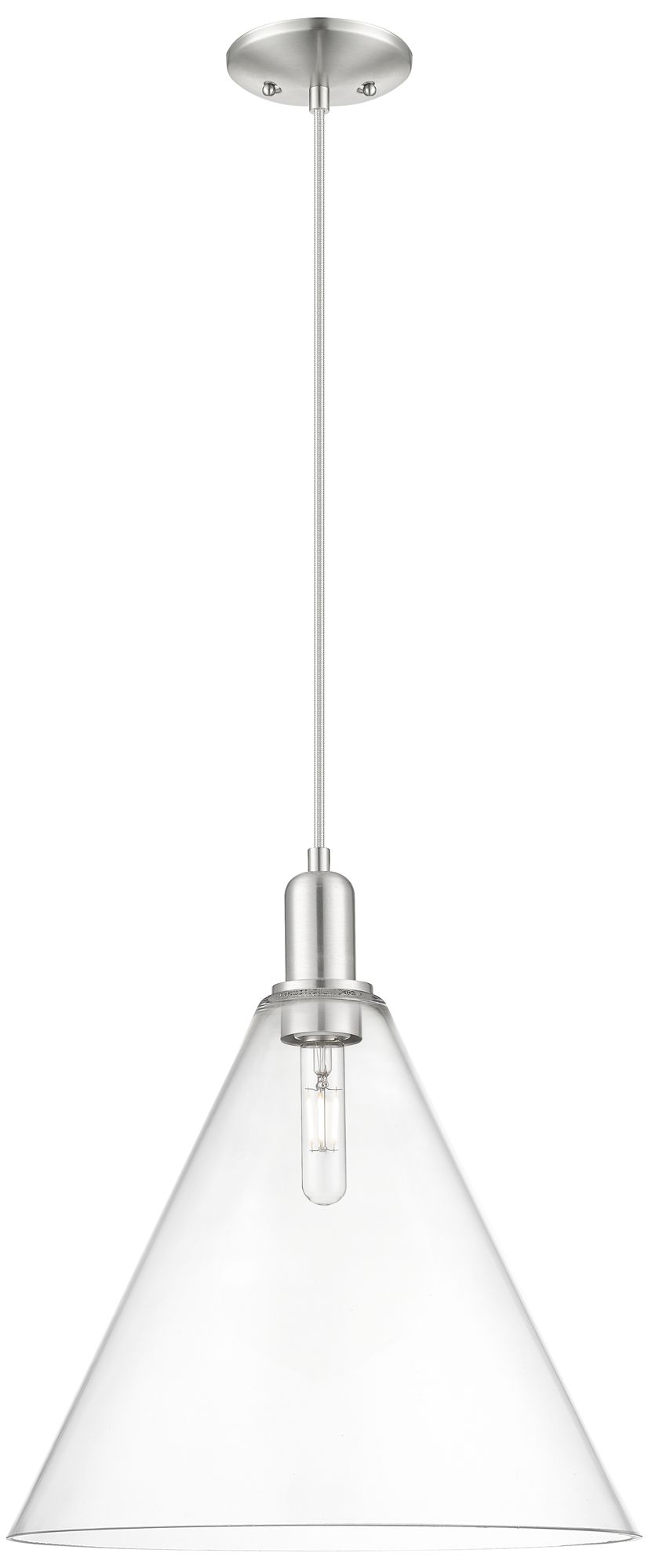 Arcadia Berkshire Glass 16"W Nickel Cord Pendant w/ Clear Shade