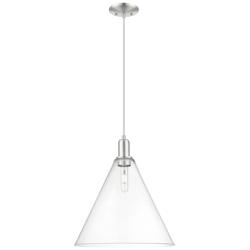 Arcadia Berkshire Glass 16"W Nickel Cord Pendant w/ Clear Shade