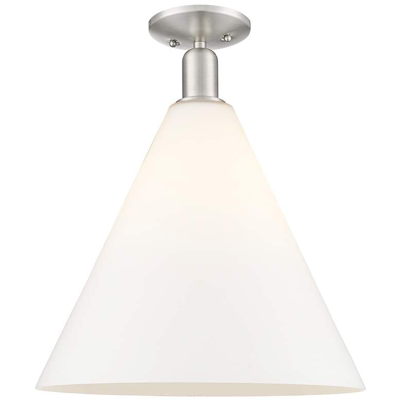 Image 1 Arcadia Berkshire Glass 16"W Nickel Semi-Flush w/ Matte White Shade