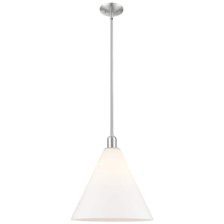 Image 1 Arcadia Berkshire Glass 16"W Nickel Stem Pendant w/ Matte White Shade