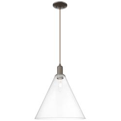 Arcadia Berkshire Glass 16"W Oiled Bronze Cord Pendant w/ Clear Shade