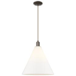 Arcadia Berkshire Glass 16"W Oiled Bronze Cord Pendant w/ White Shade